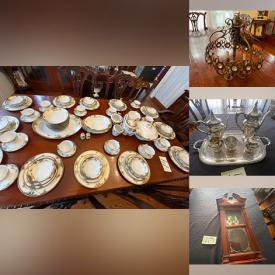 MaxSold Auction: This online auction features furniture such as an antique wood folding chair, antique gold table, antique mantel and others, antique teacups, plates, antique clock, silver tea sets, antique Asian art, DVDs, Asian large pot, antique lamps, antique Kobe china, Tiffany style lampshades, chandelier and much more!