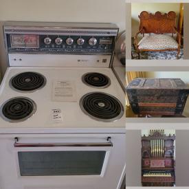 MaxSold Auction: This online auction features refrigerator, vintage stove, dishwasher, small kitchen appliances, antique furniture, antique steamer chest, teapots, vintage oil lamp, vinyl records, antique organ, teacup/saucer sets, uranium glass, Casio keyboards, sewing desk, skis, washer, chest freezer, yard tools and much more!