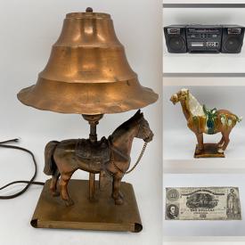 MaxSold Auction: This online auction includes vintage stereo, ceramics, antique chest, lamps, acoustic guitar, art glass, copperware, vintage end tables, framed artwork, Underwood typewriter, binoculars, fine china, watches, costume jewelry, and much more!