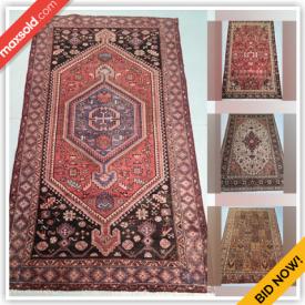 MaxSold Auction: This online auction features Persian rugs & runners from Kashan, Tabriz, Bakhtiar, Ardebil, Zanjan, Hamedan, Turkman and much more!