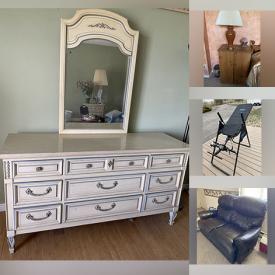 MaxSold Auction: This online auction features furniture such as a maple dresser, filing cabinets, sofa, chest of drawers, oak dining table, oak chairs, wood night table, sofa table, cloth loveseat and others, ceramic decor, lamps, wall art, boots, kimonos, inversion table and much more!