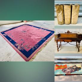 MaxSold Auction: This online auction features antique spinet desk, barrel chairs, sewing machine & cabinet, antique parlor chairs, Victorian rocking armchair, antique telephone table, antique smoking stand, antique Persian carpet, lawnmower, antique steamer trunk, vinyl records, antique stained glass window, vintage books, comics, stamps and much more!