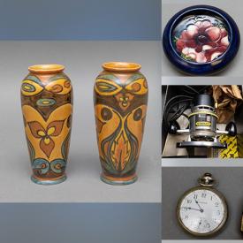 MaxSold Auction: This online auction features Moorcraft bowls, Jackie Kennedy jewelry, watches, cameras,  ginger jar, artwork, vintage Buddha figurine, Royal Doulton figurine, stamps, art glass, vintage Pyrex, vintage African wooden sculptures, small kitchen appliances, antique decanter, teak desk and much more!