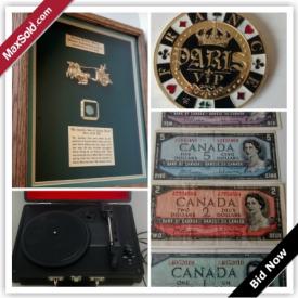 MaxSold Auction: This online auction features Nikon S1 camera, Jobmate drill, Canadian coins, Badminton rackets, Ancient Chinese coins, golf set, binoculars, Bill collections of various countries, Kennedy Memorial Half Dollar - 14K, FujiFilm Finepix SL280, , men's lot, hockey cards, Dinky toy cars, Canon all-in-one printer and scanner, 1808 Ship Wreck Coin, collections of stamps, Kenmore Sewing Machine, various cd's of hip hop, jazz, rock roll and movie tracks, bronze figurine, portable record player and much more!