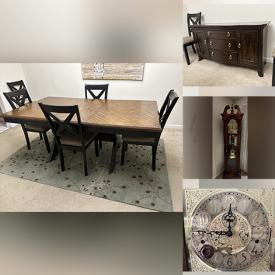 MaxSold Auction: This online auction features dining table with chairs, sleigh style bed, nightstand, wood bureau, framed wall art, grandmother clock, electric fireplace and much more!