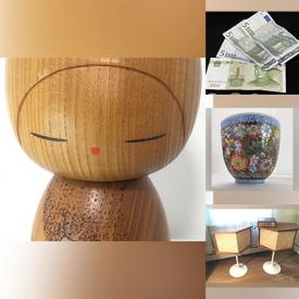 MaxSold Auction: This online auction features vintage tulip speakers, original oil paintings, MCM credenza,  antique desk, Chinoiserie mirrors, leather top table, Royal Doulton figurine, vintage stoneware, art glass, soapstone, collector plates, vintage Kokeshi doll, Geisha figurine, patient lift, stamps, rolling tool chest and much more!