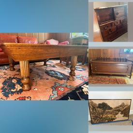 MaxSold Auction: This online auction features a small tansu, tiger oak armoire, coffee table, oak chest of drawers, framed photos, mountain bike, vintage Spencer microscope, burl wood trinket box and more!