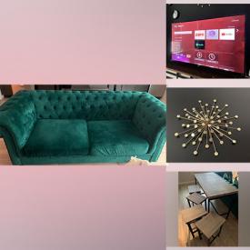 MaxSold Auction: This online auction features furniture such as a desk, bedframe, emerald green couch, dining table, armchairs and others, clock, TV, decor and much more!