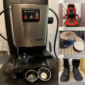 MaxSold Auction: This online auction features clothing, footwear, Bocce ball set, Tonka truck toys, Samsung DVD player, Dr. Scholls foot bath, gaming chair, golf equipment, Yard machines trimmer, DVDs, rugs, drums, dining chairs, mountain bike, Gaggia espresso maker and much more!