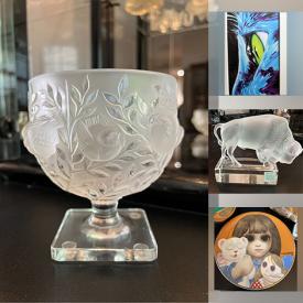 MaxSold Auction: This online auction features Lalique items including glass art, vases, perfume bottles, collector plates, and Waterford glasses, Royal Albert tea set, Wedgwood collection, teacup/saucer sets, decanter set, M. Keane collector plate, Lladro figurines, Hummels, Capodimonte, barware, small kitchen appliances, antique mandolin, commemorative coins, garden art, leather furniture, designer watches, vinyl records, sewing machine, pet products, women’s clothing, TV, fire pit, patio furniture and much more!