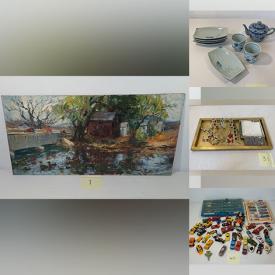 MaxSold Auction: This online auction features oil on canvas and print wall art, 925 sterling jewelry, vintage lamps, vintage porcelain, costume jewelry, art glass, stemware, Mikasa china, vintage pie crust table and much more!