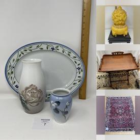 MaxSold Auction: This online auction features antique porcelain, berger lamps, sleigh bells, porcelain tiles, decanters, Shirley Van Deusen prints, area rug, slag glass hanging lamp and much more!