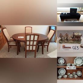 MaxSold Auction: This online auction features official stamps, fine china, Swarovski crystal, collector plates, furniture such as canopy bed, wood trim sectional, display cabinet, dining tables with chairs, and oak desk, lamps, home decor, cookware, glassware, Xbox 360 and much more!