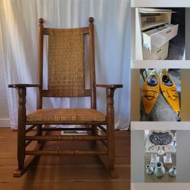 MaxSold Auction: This online auction features golf club, art pottery, area rugs, CPU towers, oil lanterns, riding mower, snow tires, cedar cedar-lined trunk, wood stove, kids\' pedal car, kayaks, and more!