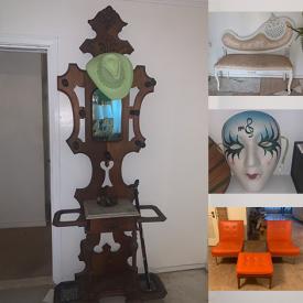 MaxSold Auction: This online auction features French Provincial furniture, costume jewelry, ladies clothing, sewing machine, office supplies, exercise equipment, cedar chest, art glass, antique hall tree, art pottery, MCM settee set, leather furniture, games, small kitchen appliances, men’s Stetson hats, chest freezer, bike, dryer, washer and much more!