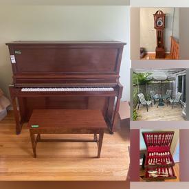 MaxSold Auction: This online auction features a Piano Manufactured in Canada by Willis & Co. Limited, glasses and stemware including Waterford Crystal, a Grandfather Clock, solid pine bed, wheelchair ramp, a Craftsman Gas Lawnmower, tools, shelving units, a bar fridge, railway signs and much more!
