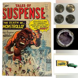 MaxSold Auction: This online auction features Silver Age comics, trading cards such as Magic the Gathering, Pokemon, and sports, antique art, vintage tins, vintage toys, US Mint proof sets, US stamps, geodes, Hummel, Matchbox cars, wooden trunks and much more!