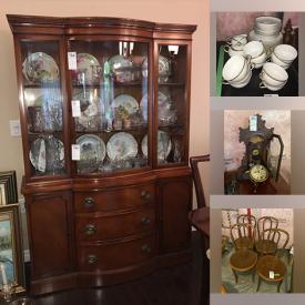 MaxSold Auction: This online auction features furniture such as a a Drexel china cabinet, vanity dresser, bookcases and shelving units, workbench, tables, chairs, zero gravity chairs, ottoman, tub chairs, MDF storage cabinet, dropleaf table, Peppler dresser and others, hand tools and power tools, hardware, cleaning supplies, scouting memorabilia, sewing patterns, wall decor, rugs, clothing, accessories, carnival glass, china, kitchenware, small kitchen appliances, seasonal decor, stereoscope, electric typewriter, camping supplies, yard tools, snowshoes, Hummel, Royal Doulton and other figures, Wedgwood, Royal Albert, Royal Windsor and other china, home health aids, baskets, accordion, wall art and much more!