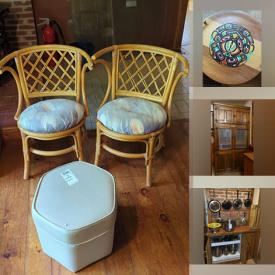 MaxSold Auction: This online auction features stoneware, crockery, furniture such as antique ice box refrigerator, wood cabinets, barstools, bed frames and dining table with benches, framed art, books, glassware, fine china, lamps and much more!