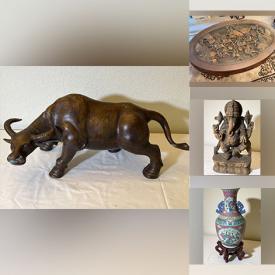 MaxSold Auction: This online auction features wood carvings, Japanese Geisha dolls, Japanese Daruma collection, Asian pot, Chinese garden stools, abstract pottery sculpture, faux jade sculptures, vases on wooden stands and much more!