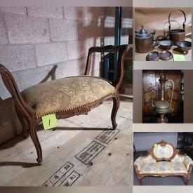 MaxSold Auction: This online auction includes a Seybold piano, music rolls, antique piano stool, frames, vinyl records, vintage zenith radio, vintage Victrola, Persian ewers, lamps, phonograph, rocking chairs, vintage settee chair, Louis XV stool and more!