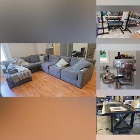 MaxSold Auction: This online auction features furniture such as a sectional sofa, futon, bookshelves, office chair, motorized sit-and-stand desk, patio table set, patio loungers, bedframes, shelving units and others, kitchenware, small kitchen appliances, exercise equipment, office supplies, tools, hardware, cleaning supplies, toys, books, clothing, accessories, gaming items, lighting fixtures, bicycles, art supplies, Sharp TV and other electronics, steamer trunks, air purifier, Oculus Quest, legos, board games, linens, Fujifilm Instax cameras and much more!