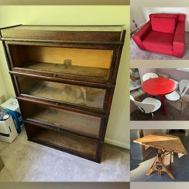 MaxSold Auction: This online auction features barrister bookcase, desk, DWR club chair, bed frames, dry sink, area rug, antique drafting table, privacy screen, and much more!!