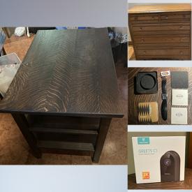 MaxSold Auction: This online auction includes furniture such as a chest of drawers, drafting table, Ikea Pax wardrobe,  table, chairs and others, Gibsons tea set and other china, kitchenware, small kitchen appliances, plant accessories, seasonal decor, camping items, white shelving particleboard, Heimvision doorbell, tabletop hockey set, BenQ monitor, tools, baskets, records, clothing, Jolly Roger inflatable ship, Singer sewing machine and much more!