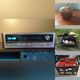 MaxSold Auction: This online auction features vintage Pyrex, vintage egg cups, canning equipment, vinyl records stereo equipment, wine cabinet, power tools, lawnmower, framed prints, generator, watches, TV, sectional sofa and much more!