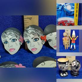 MaxSold Auction: This online auction features vintage hat pins, vintage celluloid masks, glass beads, vintage ink bottles, vintage advertising posters, trinket boxes, parrot collectibles, Red Rose figurines, jewelry-making supplies, salt cellars, Garfield collectibles, vintage toys, vintage marionette, stamps and much more!