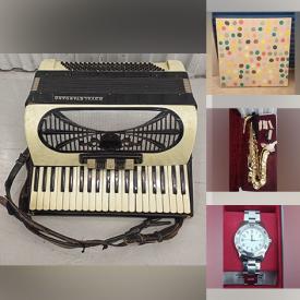 MaxSold Auction: This online auction features accordion, digital keyboard, abstract art, vinyl records, saxophone, watches, collector plates, comics, power tools, toys and much more!