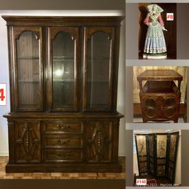 MaxSold Auction: This online auction includes furniture such as a mahogany side table, china cabinet, French Louis XV coffee table, Lane chest, Sklar Peppler console table, dining room table and others, Wedgwood dinner service, flatware, porcelain figures, vintage makeup bags, Art Deco porcelain, Royal Doulton figurines, art glass, Aynsley and other china, crystalware, wall art, vinyl records, assorted games, vintage Tonka truck, brassware, crocks, diecast models, silverplate, Pyrex, antique sewing cabinet, antique Singer sewing machine, oak wall telephone and much more!