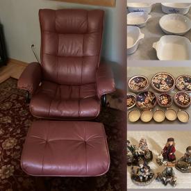 MaxSold Auction: This online auction includes Corningware, Boyd’s Bears, Samsung 42” TV, furniture such as dressers, leather recliner, recliner couch, lift chair, and Rooms to Go dining set, lamps, framed art, fine china, CDs, DVDs, glassware and much more.