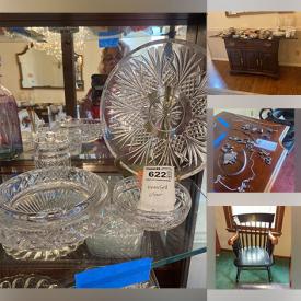 MaxSold Auction: This online auction features Waterford crystal, Elvis memorabilia, Lenox and Limoges china, furniture such as American Drew china cabinet, Ethan Allen server, Ethan Allen media cabinet, and Sanford chair, framed artwork, silver plate, sterling silver jewelry, books, CDs, office electronics, vintage toys and much more!