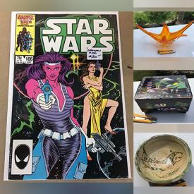 MaxSold Auction: This online auction features Denmark vintage pottery, German porcelain, etched crystal, vintage tea service, Holkham pottery, Staffordshire, stone carvings, Batman, Kiss and other comics, antique milk glass, sculptures and much more!