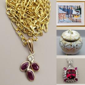 MaxSold Auction: This online auction includes jewelry such as 14kt gold necklace, 925 sterling silver necklace, and white gold ring with diamonds, framed oil paintings, Royal Evesham serveware and more!