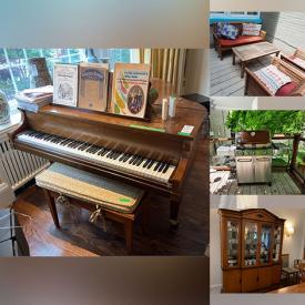 MaxSold Auction: This online auction features furniture such as a dining table, side tables, desk, filing cabinets, shelving units, chairs, bench, dresser, National Mt. Airy sleigh bed, cabinets, platform bed, china cabinet, tool cabinet and others, office supplies, rugs, wall art, CDs and DVDs, books, electronics, Baldwin piano, vases, wedding dress, hardware, kitchenware, small kitchen appliances, washer and dryer, treadmill, sports equipment, safe, camping supplies, seasonal decor and much more!