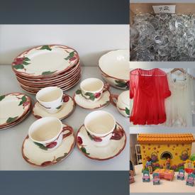 MaxSold Auction: This online auction features art pottery, vintage vanity set, carnival glass, fabric, Fenton glass, toys, computer accessories, fashion jewelry, depression glass, vintage Franciscan earthenware, dollhouse, puzzle, TV, and much more!!