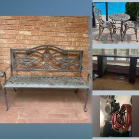 MaxSold Auction: This online auction includes Mikasa crystal, framed artwork, furniture such as vintage wrought iron patio set, glass console table, slate sofa table, glass dining room table with chairs, couch and bedroom furniture, concrete garden decor, lamps, small kitchen appliances, and more!