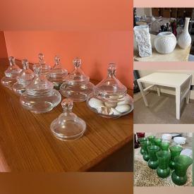 MaxSold Auction: This online auction features glassware, picture puzzles, metal shoe racks, wooden bowls, Simple Human garbage can, antique keys, lamps, Garmin watch, decorative deer, white glass bowls, weight bench, Ikea small desk, Mauviel copper cookware, Peill stemware, Wedgwood, Mikasa, corkboards, bookcase, apothecary jars, pine shelf, Black and Decker workmate, Ryobi circular saw and much more!