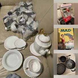 MaxSold Auction: This online auction features Royal Doulton, vintage buttons, CDs, glassware, Lego, art books, comics, collectibles such as Smurfs, vintage stamps, Pokémon cards, Coke and much more!