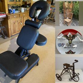 MaxSold Auction: This online auction features acoustic guitars, massage chair, toys, vintage room divider, African carvings, craft supplies, art glass, collector spoons, camera, games, action figures, Lladro figurine, collector plates, studio pottery, Star Wars collectibles, teacup/saucer sets, souvenir button collection, Disney collectibles, McDonald's toys, comics, pet products, original artwork, and much more!!
