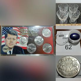 MaxSold Auction: This online auction features silver coins, mint sets, gemstone crystals, crystal stemware, banknotes, loose gemstones such as emeralds, rubies, cubic zirconia diamonds and much more!