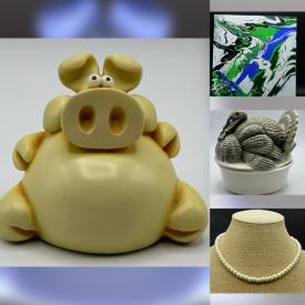 MaxSold Auction: This online auction features computer desk, art pottery, vintage piano keyboard, vintage glass, vintage Bossons head, vintage perfume bottle, stained glass window, vintage jewelry, teacup/saucer sets, Venetian Carnival wall mask, puzzle, souvenir spoons, glass pendants, toys, BMP, vinyl reocrds, crafting supplies, and much, much, more!!
