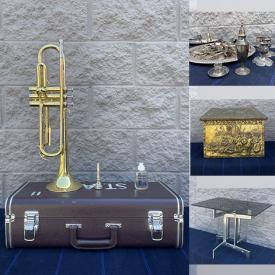 MaxSold Auction: This online auction features signed artwork, MCM side table, antique lamps, sculptures, instruments such as acoustic guitar, Yamaha trumpet, and zither, typewriters, globes, costume jewelry, vintage skateboards and much more!