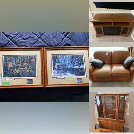 MaxSold Auction: This online auction includes furniture such as a white cabinet, shelving units, padded stool, cabinets, table set, buffet, ottomans, leather couch, leather loveseat, wooden dresser, king bedframe, black tall dresser, queen bed, shelving unit and others, Ken Zylla framed prints, Jen Walker prints and other wall art, lamps, electric fireplace, decor, records, Christmas tree, books, kitchenware, pool balls, rugs, Sony home theatre system and more!