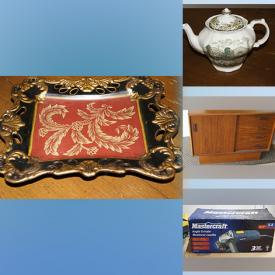 MaxSold Auction: This online auction features tea sets, Chinese plates, teapots, wood rocker, teak cabinet, power tools, jade sculpture, vintage Christmas houses, washing machine, and much more!