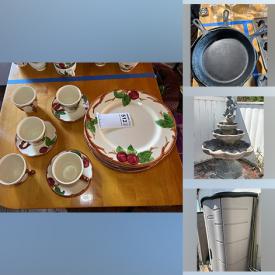 MaxSold Auction: This online auction features garden art & supplies, concrete fountain, pots & planters, patio furniture, yard tools, ladder, vintage electric chandelier, small kitchen appliances, decorative plates,  and much more!!