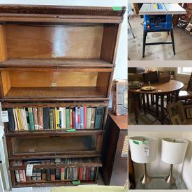 MaxSold Auction: This online auction includes furniture such as cabinets, bookcases, wood side table, couch, wing chair, wash stand, barrister bookcase, bedframe, shelving units, MCM cabinet, wood cart, gate leg table and chairs, curio cabinet and others, wall art, doors, guitar and tongue drum, linens, Batmobile toy, books, Star Trek and other DVDs, accessories, table saw, rugs, lamps and much more!