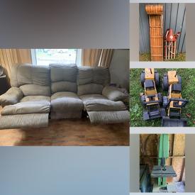 MaxSold Auction: This online auction includes furniture such as a table and chair set, reclining couch, piano bench, table, settee and others, band saw, polisher sander and other tools, bikes, water pump, sleds, clock, kitchenware, small kitchen appliances, lamps, toys, seasonal decor and more!